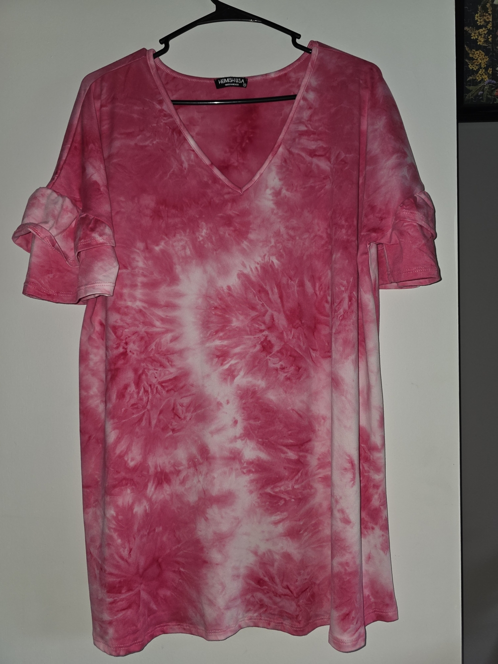 HEIMISH U.S.A. Hot Pink Tie-dye Flutter Sleeve Top Size 1x